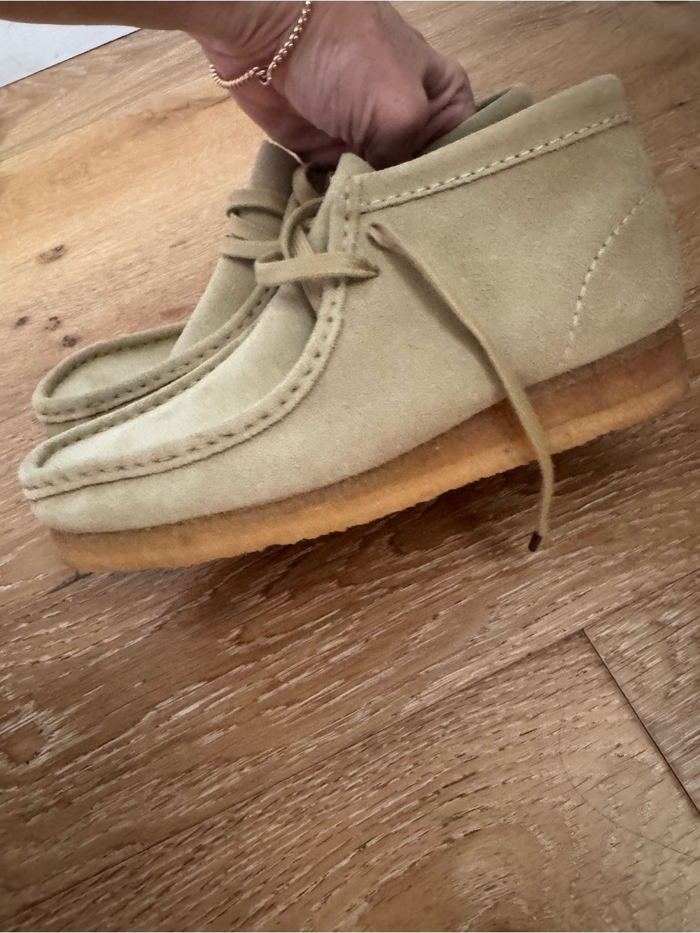 Clarks Women's Suede Crepe Wallabee Ankle Boots in Light Beige